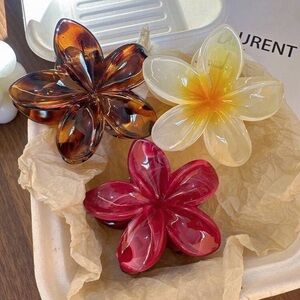 NWOT Floral Hair Claw Clips - Red, Brown & Cream